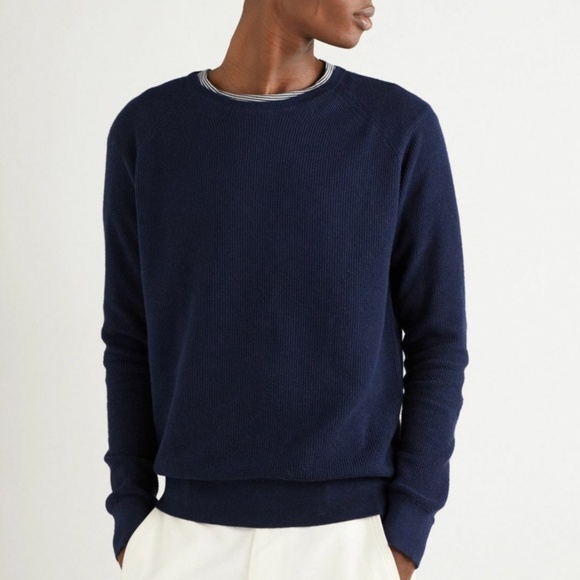 Revolve x Onia Men’s Knit Sweater Cotton/Cashmere blend Elbow patches Blue S - Picture 1 of 15